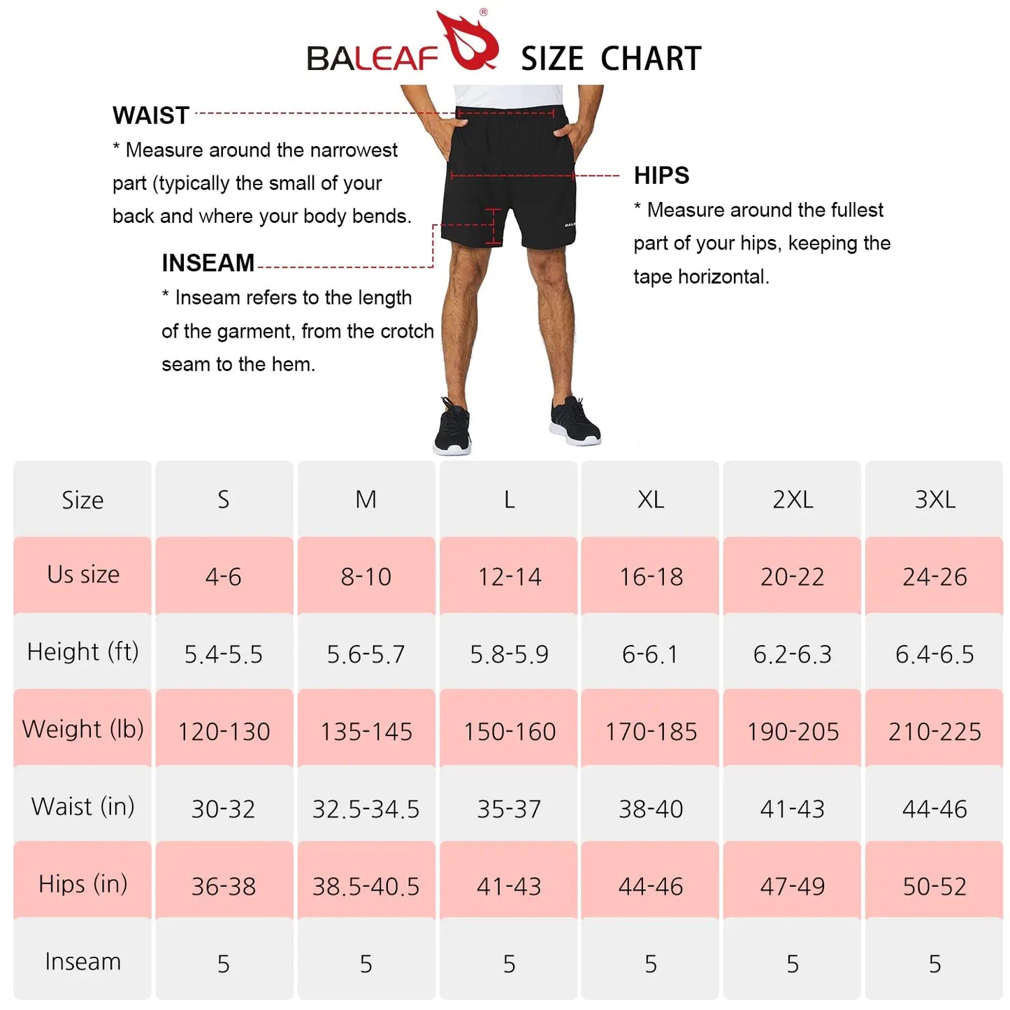 BALEAF Men's 5" Running Athletic Shorts Workout Lightweight Zipper Pocket Black Small
