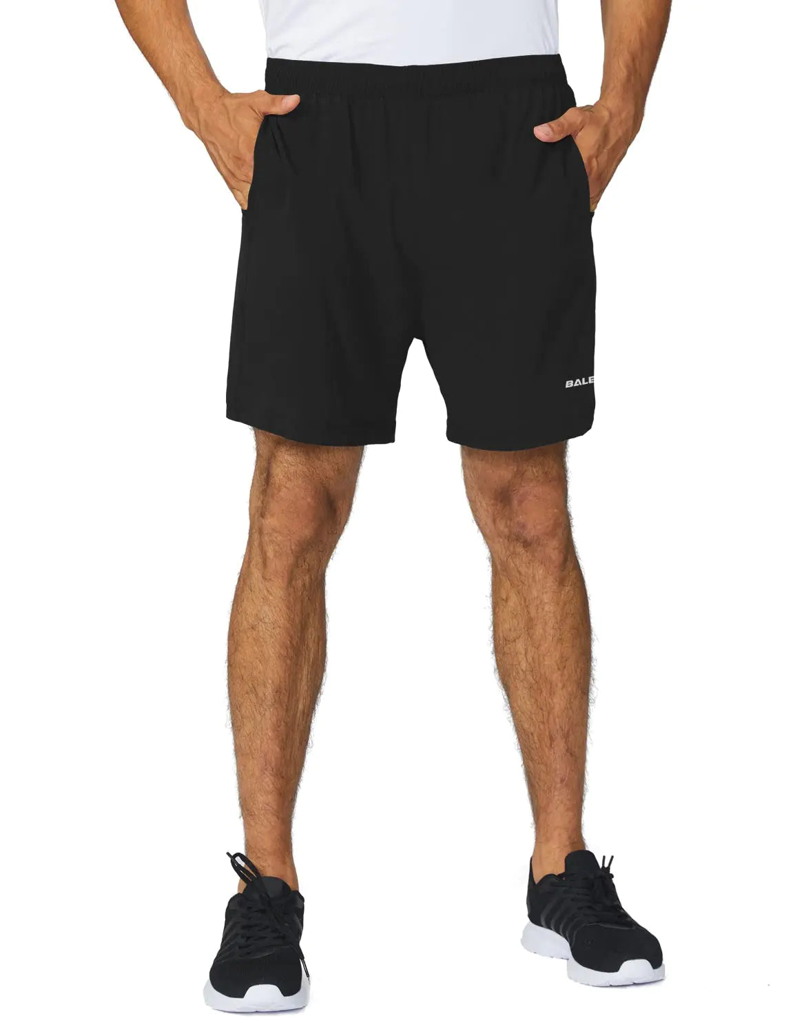 BALEAF Men's 5" Running Athletic Shorts Workout Lightweight Zipper Pocket Black Small