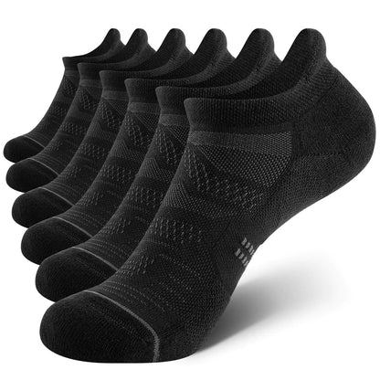 CS CELERSPORT 6 Pack Ankle Running Socks Cushioned Low Cut Tab Athletic Socks Medium Black