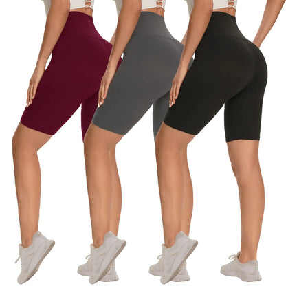 3 Pack Biker Shorts for Women – 8" High Waisted Tummy Control Workout Yoga Running Athletic Shorts 8 inch