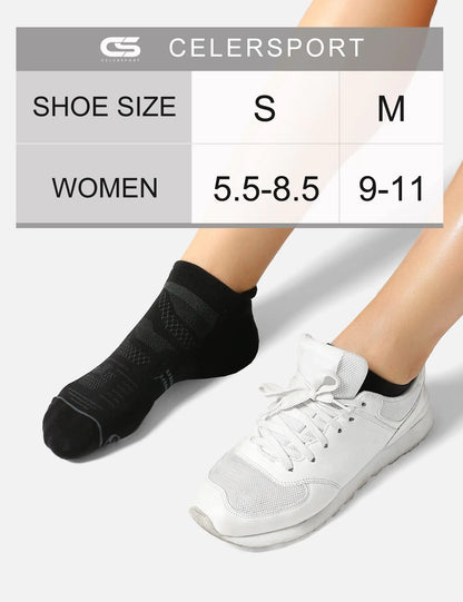 CS CELERSPORT 6 Pack Ankle Running Socks Cushioned Low Cut Tab Athletic Socks Medium Black