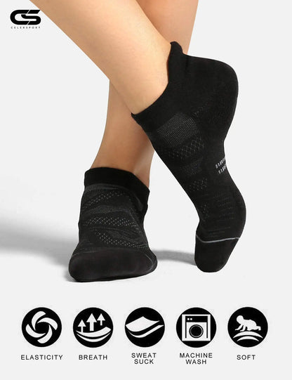 CS CELERSPORT 6 Pack Ankle Running Socks Cushioned Low Cut Tab Athletic Socks Medium Black
